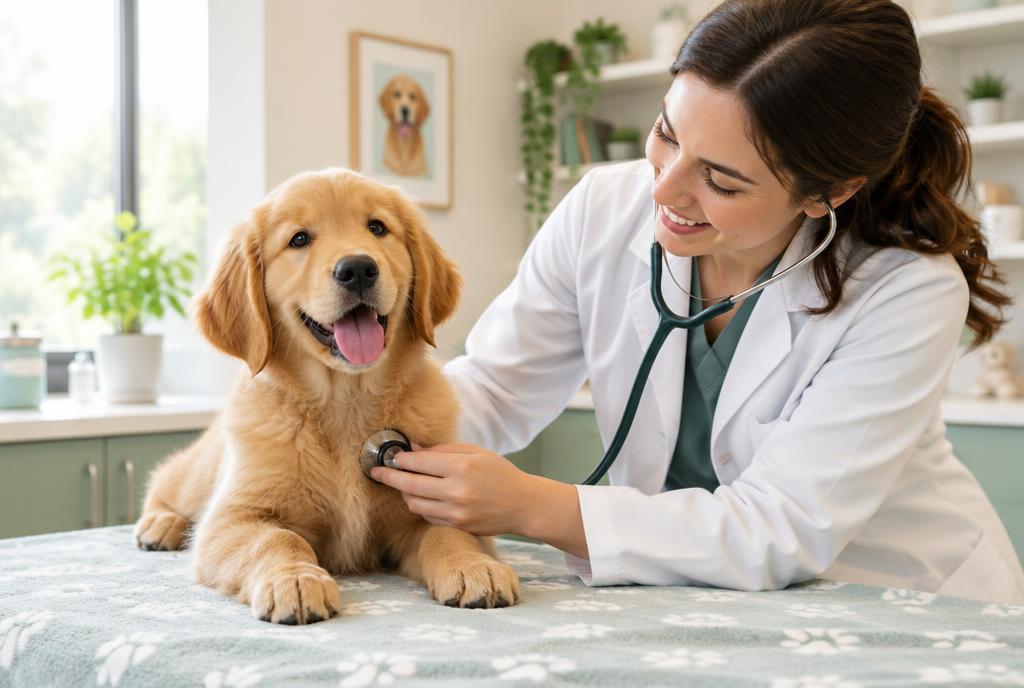 A happy puppy having a gentle wellness check